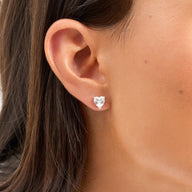 Heart Solitaire Stud Earrings 1ct (Silver)