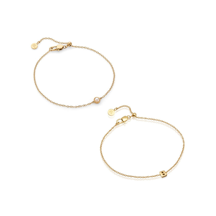 Initial & Pearl Bracelet Set (Gold)