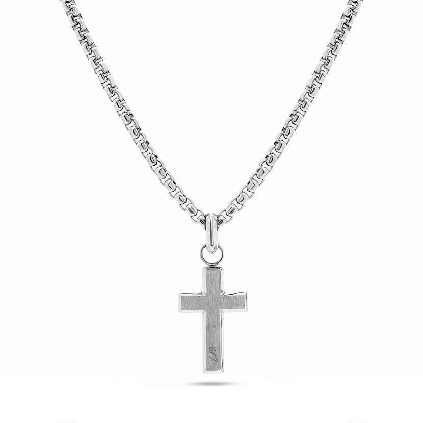 Men's Intersection Cross Necklace (Silver)