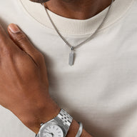 Men's Intersection Engravable Tag Necklace (Silver)