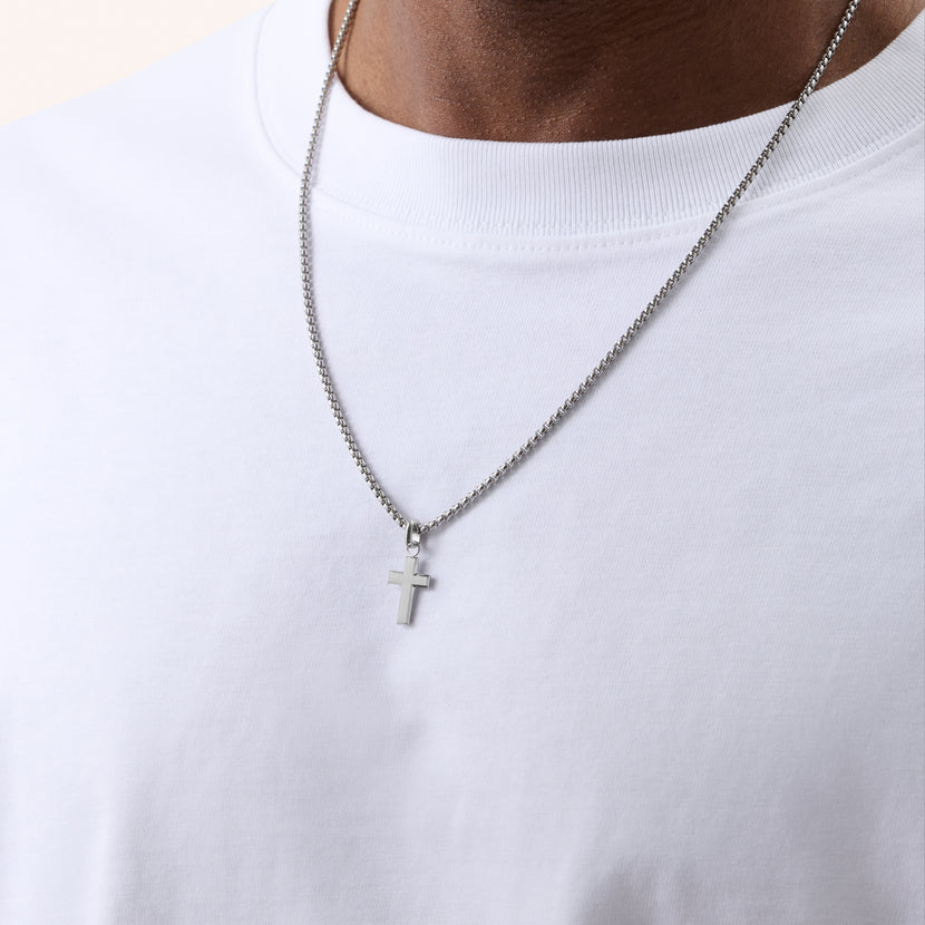 Men's Intersection Cross Necklace (Silver)