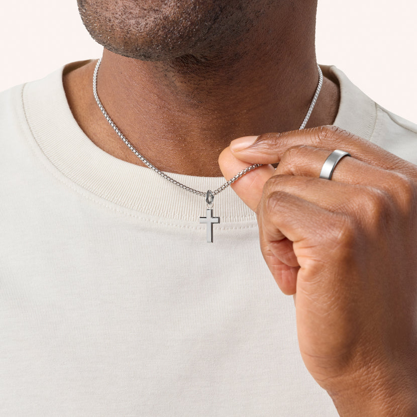 Men's Intersection Cross Necklace (Silver)