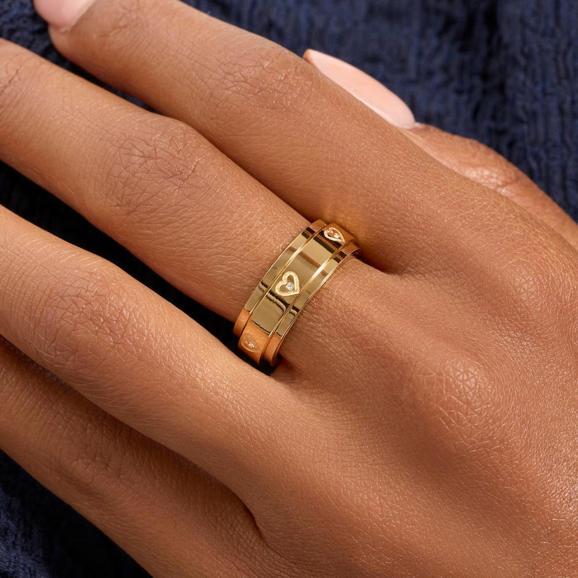 Crystal Heart Kinetic Fidget Ring (Gold)