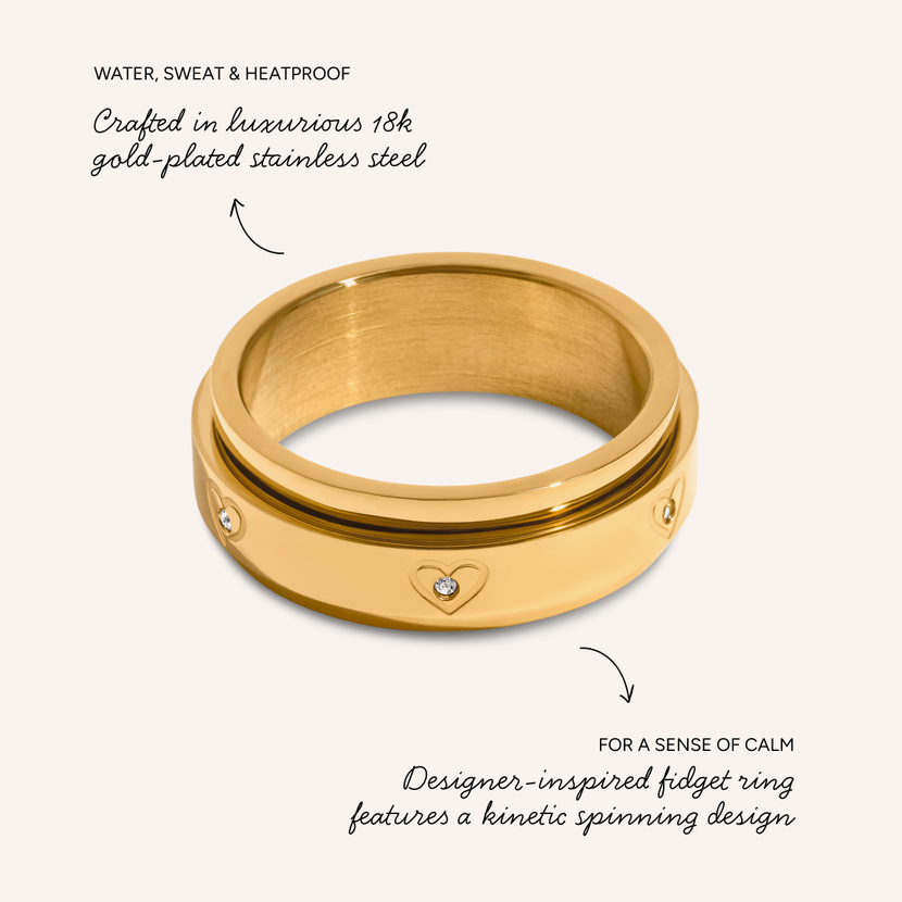 Crystal Heart Kinetic Fidget Ring (Gold)