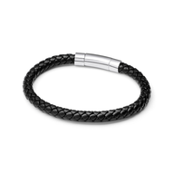 Men's Black Bonded Leather Bracelet (Silver)