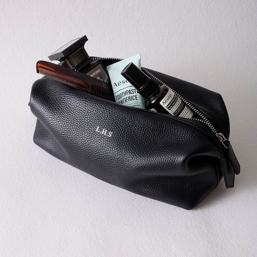 Men's Leather Wash Bag (Black)