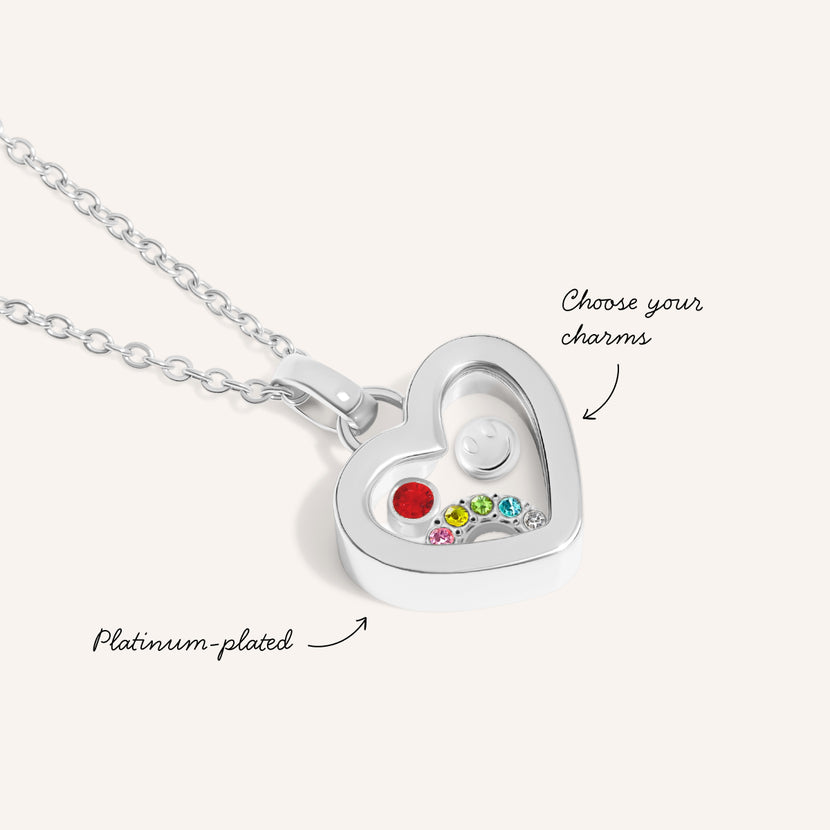 Mini Me Floating Charm Heart Necklace (Silver)