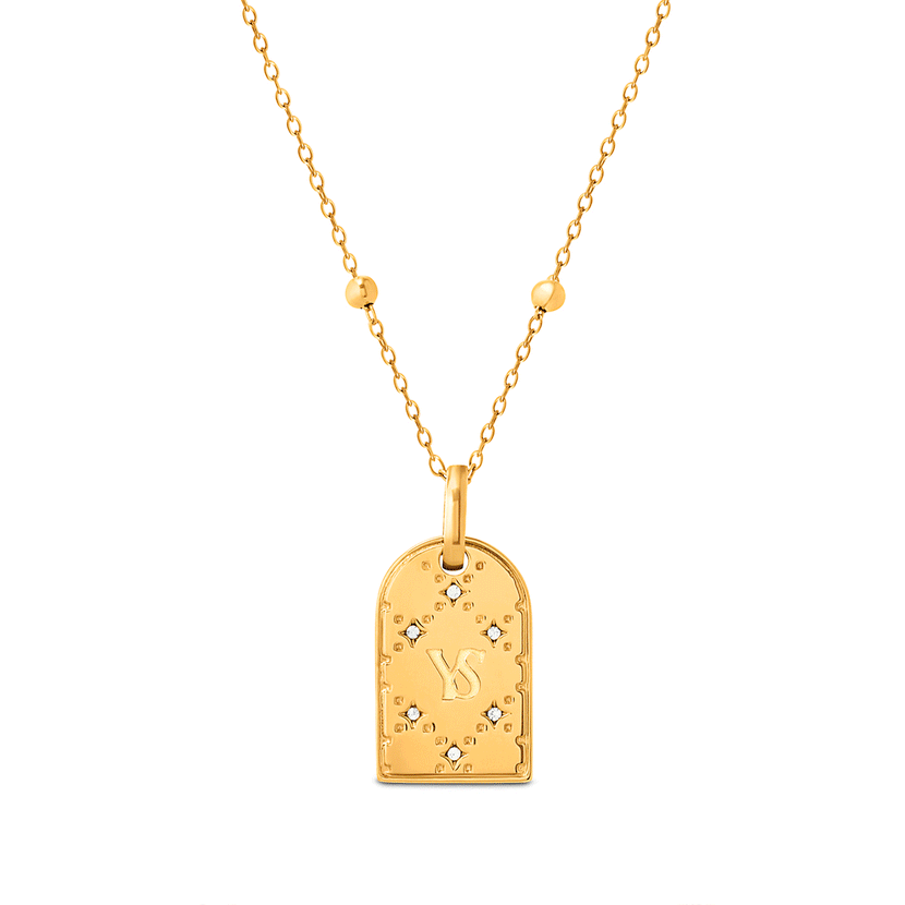 Monogram Double Initial Tag Necklace (Gold)