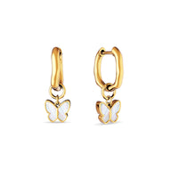 Fine Molten Mother of Pearl Butterfly Huggie Earrings (Gold)