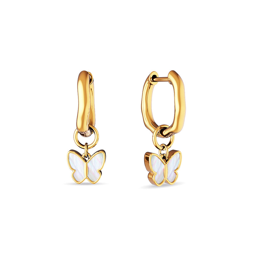 Fine Molten Mother of Pearl Butterfly Huggie Earrings (Gold)
