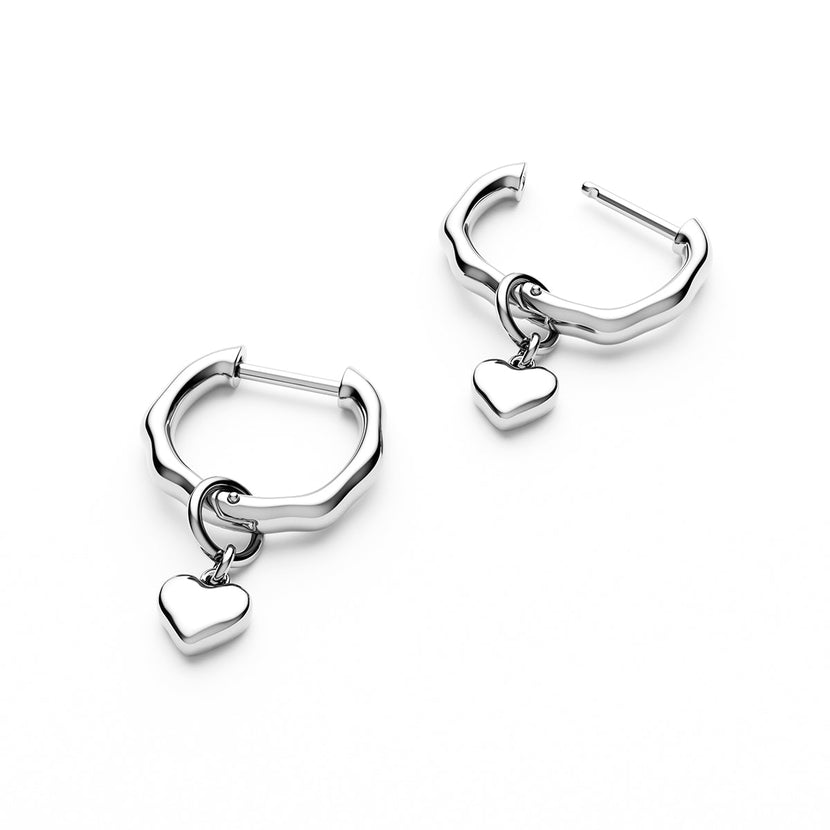Fine Molten Heart Huggie Earrings (Silver)