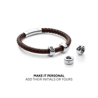 Men's Brown Bonded Leather Engravable Bracelet (Silver)