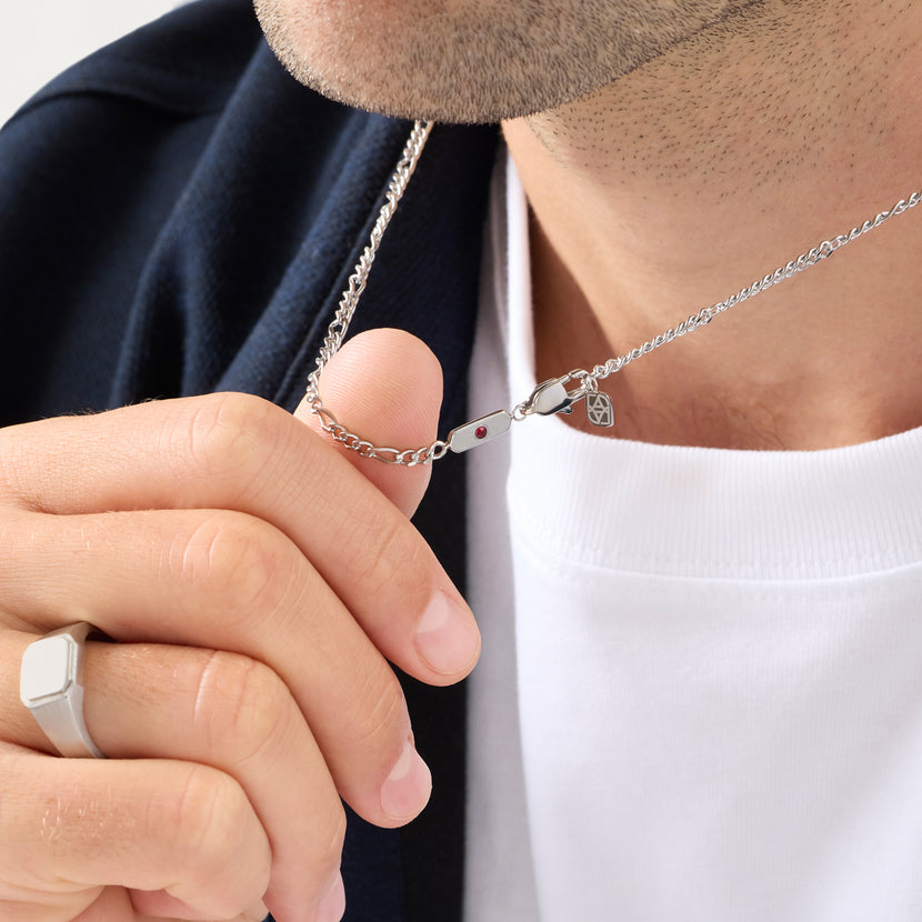 Intersection Figaro Chain Birthstone Necklace (Silver)