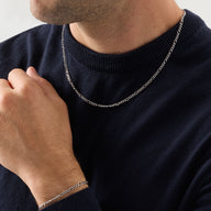 Men's Figaro Chain Necklace & Bracelet Set (Silver)