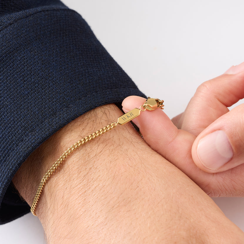 Men's Intersection Curb Chain Engravable Bracelet (Gold)