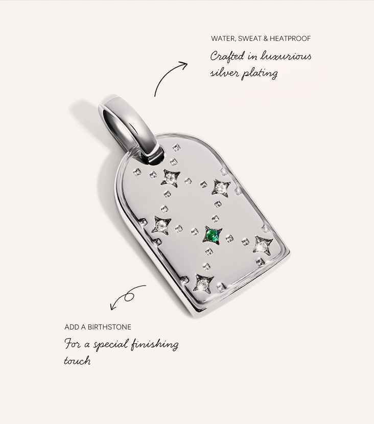 Mini Monogram Birthstone Tag Necklace (Silver)