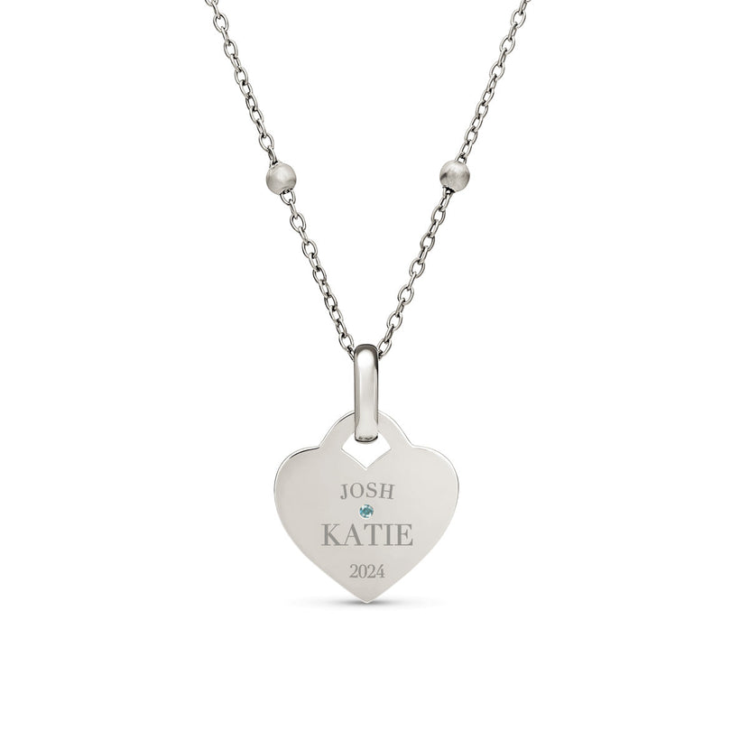 Blue Crystal Heart Token Necklace (Silver)