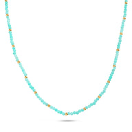 Mini Beaded Blue Necklace (Gold)