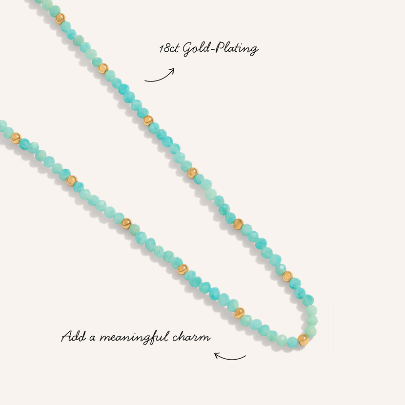 Mini Beaded Blue Necklace (Gold)