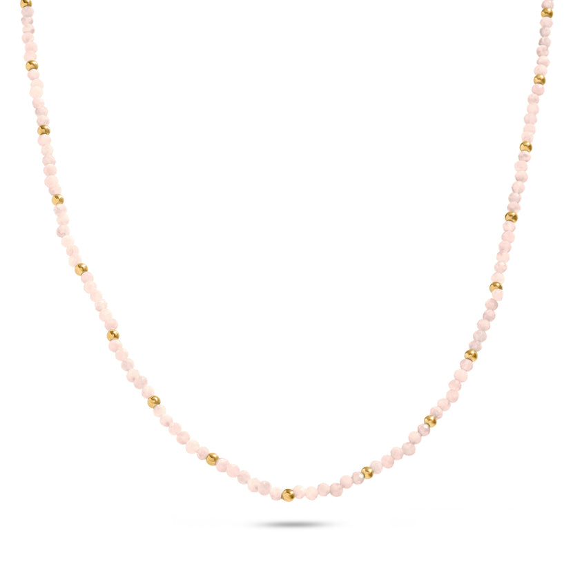 Pink Quartz Mini Beaded Necklace (Gold)