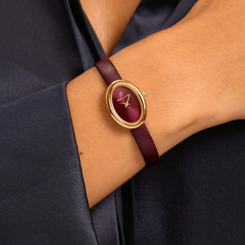 Monroe Leather Watch & Bangle Set (Burgundy/Gold)