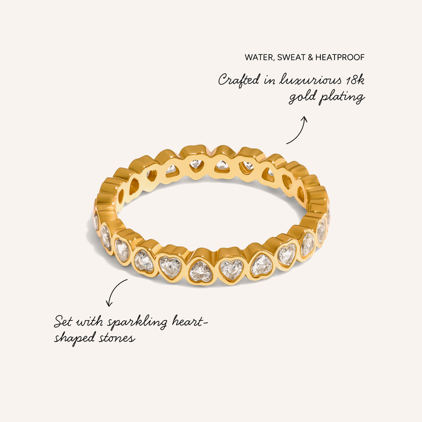 Crystal Heart Tennis Ring (Gold)