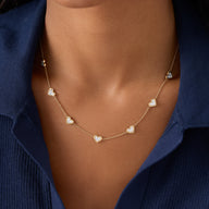 Multi Mother of Pearl Mini Hearts Necklace (Gold)