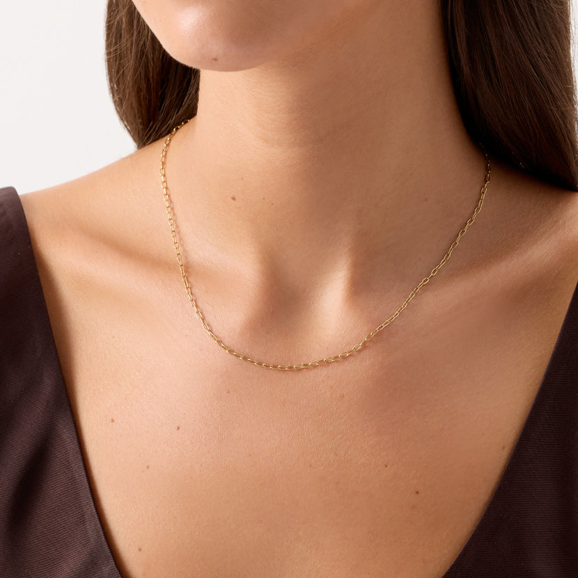 Mini Paperclip Chain Necklace (Gold)