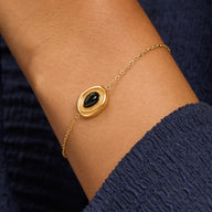 Monroe Leather Watch & Onyx Bracelet Set (Black/Gold)