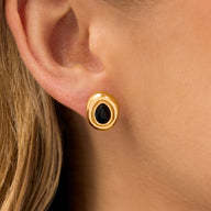 Black Onyx Molten Stud Earrings (Gold)