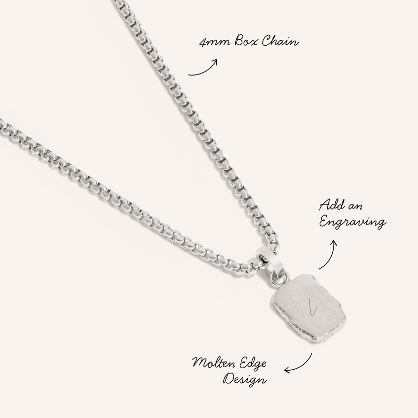 Men's Molten Edge Tag Necklace (Silver)