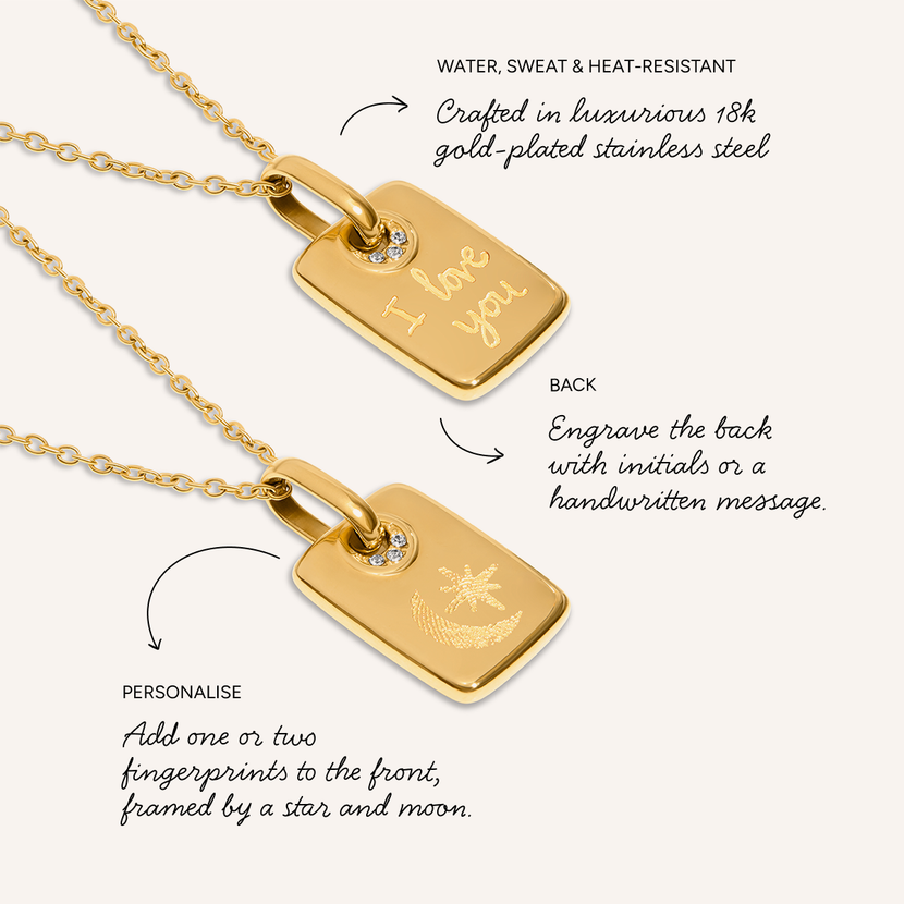 Fingerprint Moon & Star Tag Necklace (Gold)