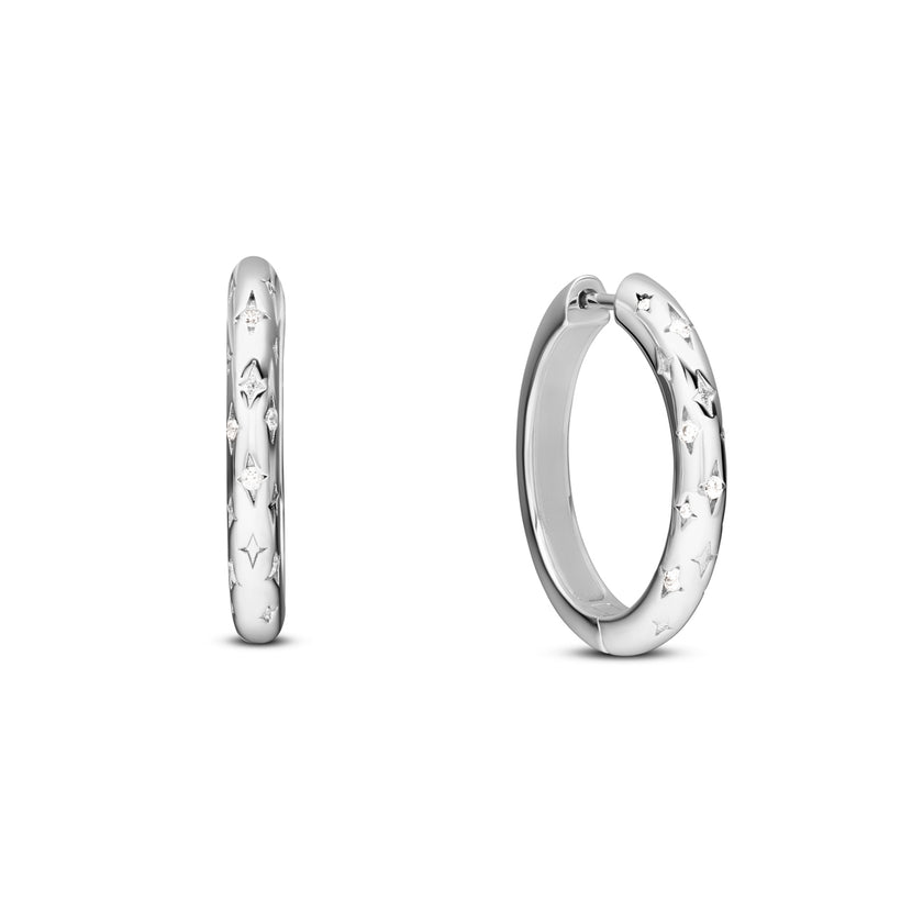 Moon and Back Hoop Earrings (Silver)