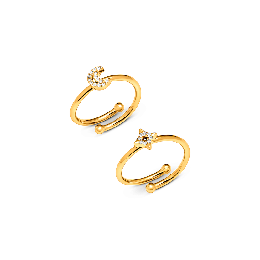 Moon and Back Moon and Star Ring Set (Gold)