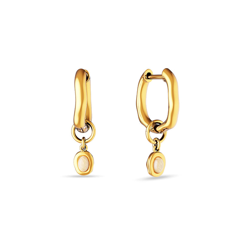 Fine Molten Huggie Earrings (Gold) - Moonstone