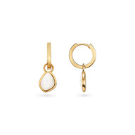 Organic Moonstone Huggie Hoop Earrings (Gold)