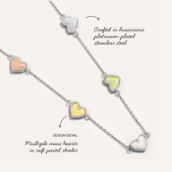 Multi Pastel Mini Hearts Necklace (Silver)