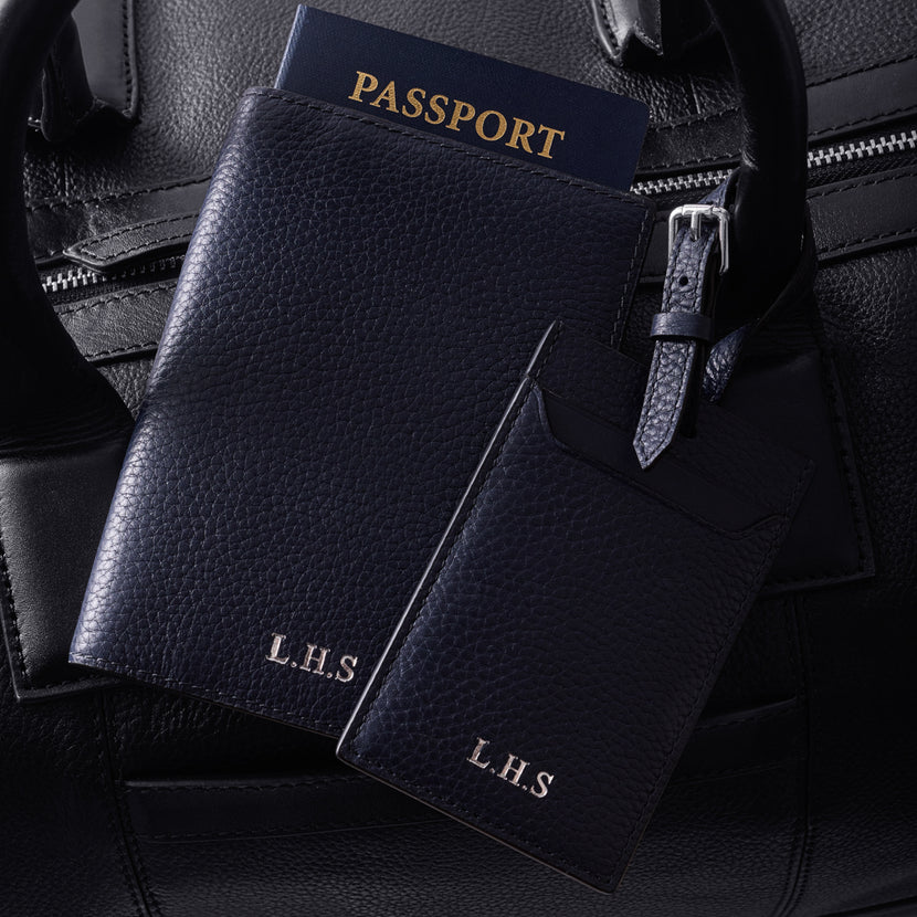 Men's Leather Luggage Tag (Navy)
