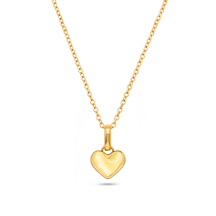 Butter Yellow Quartz Heart Necklace (Gold)