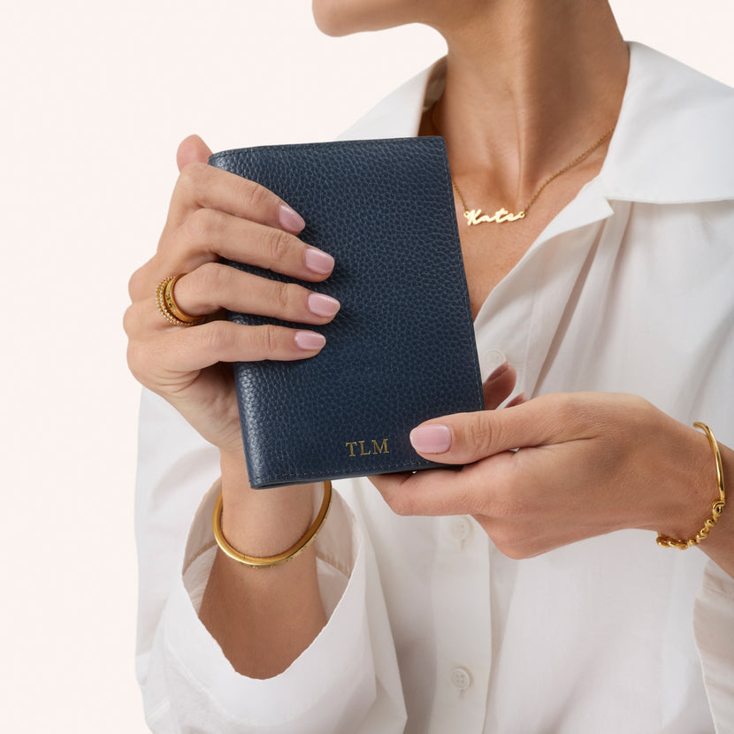 Leather Passport Holder (Navy)