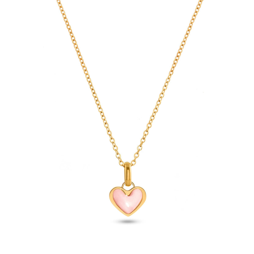 Pale Pink Opal Heart Necklace (Gold)