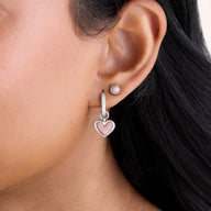 Pale Pink Opal Heart Huggie Earrings & Stud Set (Silver)