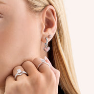 Pale Pink Opal Heart Huggie Earrings & Stud Set (Silver)