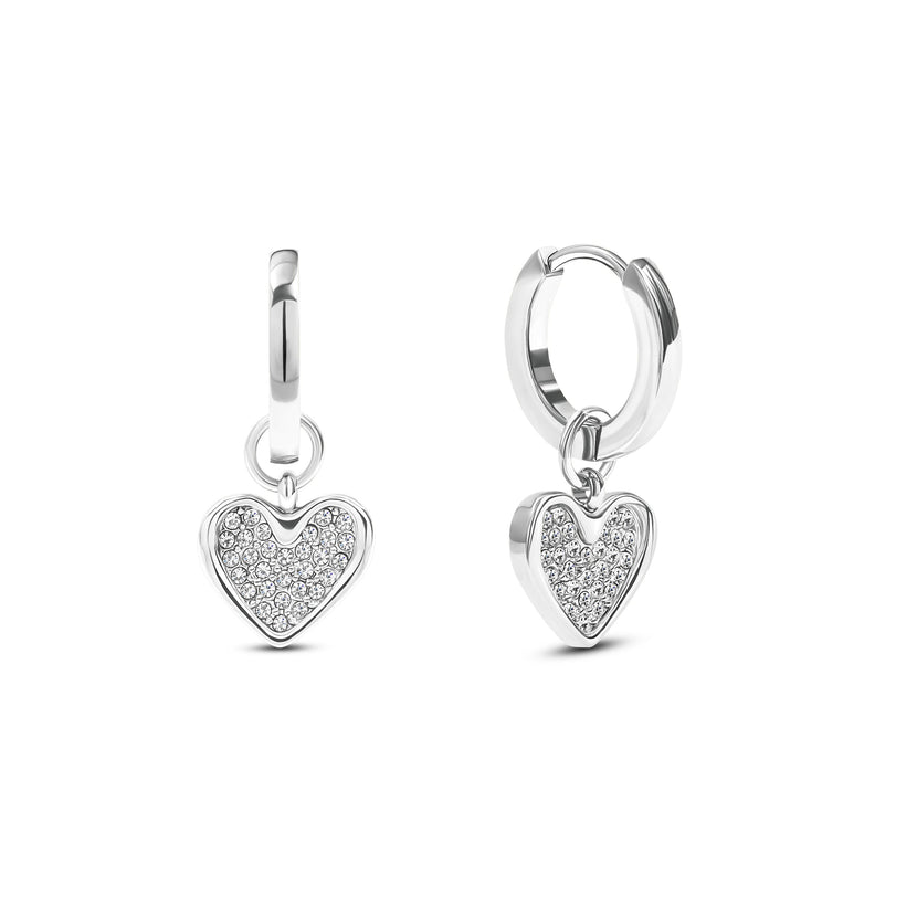Pavé Heart Huggie Earrings (Silver)