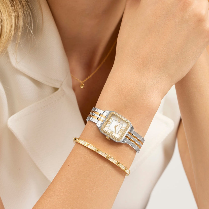 Mini Pavé Crystal Heart Bangle (Gold)