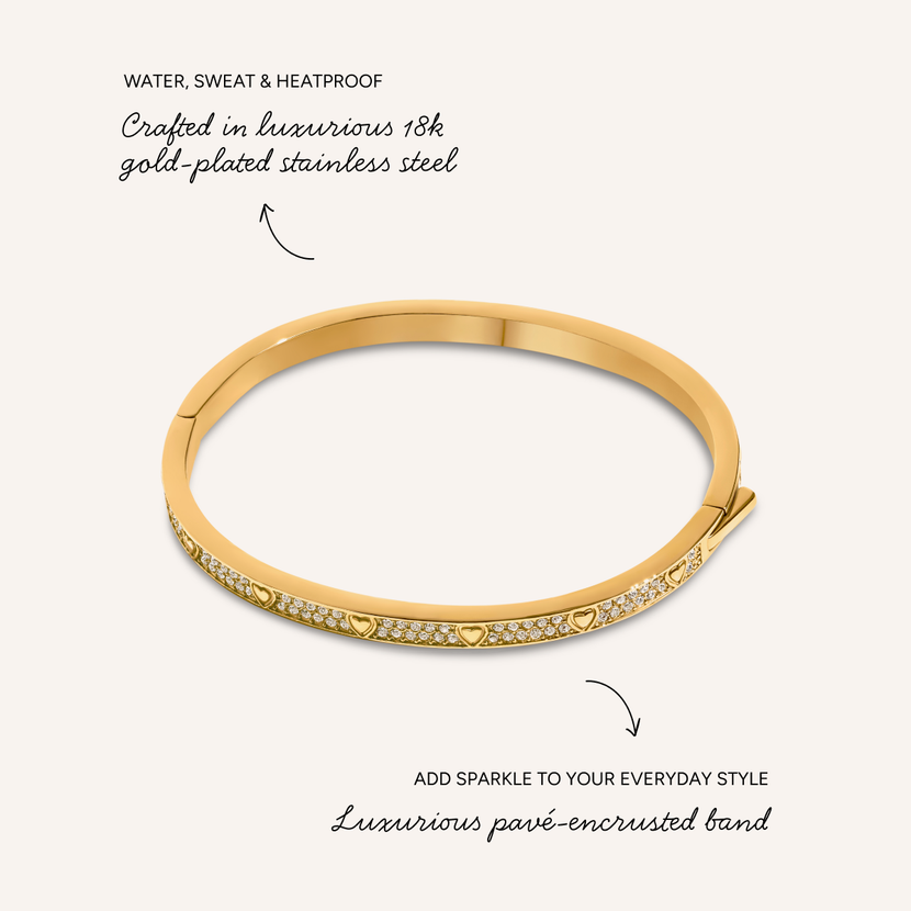 Mini Pavé Crystal Heart Bangle (Gold)