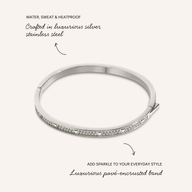 Mini Pavé Crystal Heart Bangle (Silver)