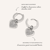 Pavé Heart Huggie Earrings (Silver)