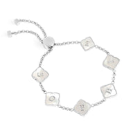 Pearl Clover Custom Name Bracelet (Silver)