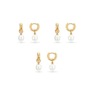 Pearl Drop Huggie Earring Bridesmaid Gift Set (Gold)